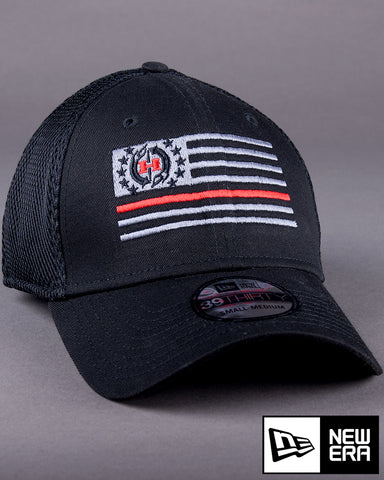 Image of H76 Red Bar First Responder USA Flag on Stretch Mesh