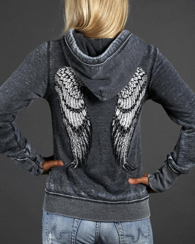 Image of Womens Hoodies - Angel Winged Zen Full-Zip Fleece Hood