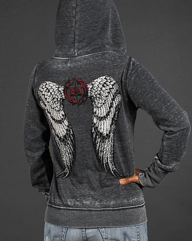 Image of Womens Hoodies - Angel Winged Zen Full-Zip Fleece Hood