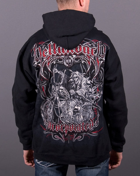 Hellanbach Hellraiser Skeleton Riding Custom Chopper Hooded Pullover ...